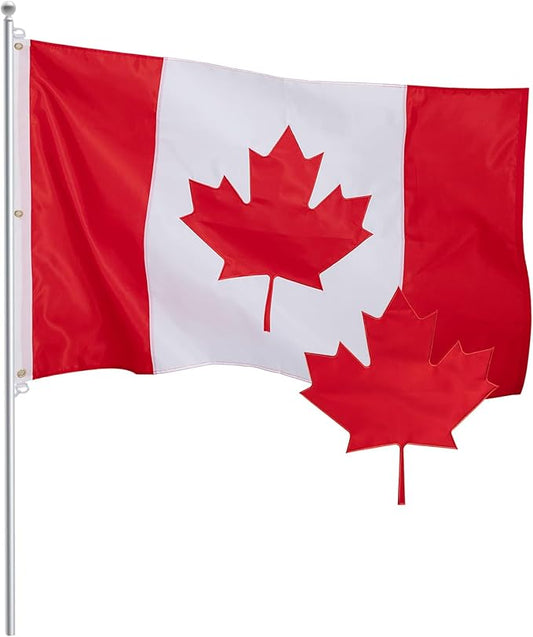 5x8 FT Outdoor Canada Flag Canadian National Flag with Embroidered Maple Leaf Heavy Duty 210D Nylon Sewn Stripes with 2 Brass Grommets for Garden, Home & Wall Decor