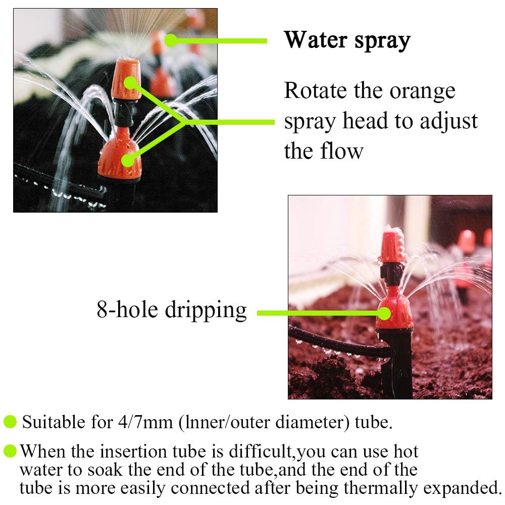XINGYHENG 50Pcs(25Pairs) 360 Degree Adjustable Misting Drippers Atomizing Connector Spray Misting Dripped Closed Integral Emitter Nozzle Sprinkler Irrigation System