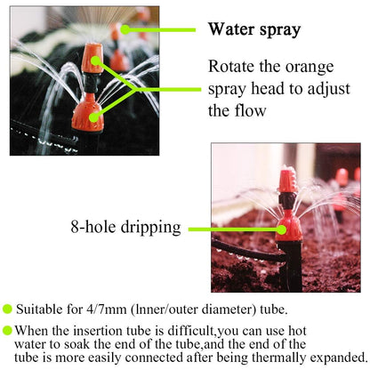 XINGYHENG 50Pcs(25Pairs) 360 Degree Adjustable Misting Drippers Atomizing Connector Spray Misting Dripped Closed Integral Emitter Nozzle Sprinkler Irrigation System
