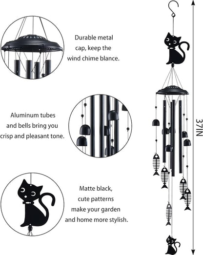 Cat Wind Chimes for Outside, Metal Windchimes Outdoors Clearance with 4 Aluminum Tubes, Garden Patio Yard Home Decor, Cat Gifts for Pet Lovers Women Men Mom Grandma, Unique Festival Birthday Gift