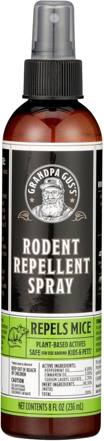 Grandpa Gus's Mouse Rodent Repellent, Peppermint & Cinnamon Oil Formula, Repels Mice & Rats from Nesting, Chewing in Homes/RV, Boat/Car, Storage & Wiring, 8 Oz RTU Spray