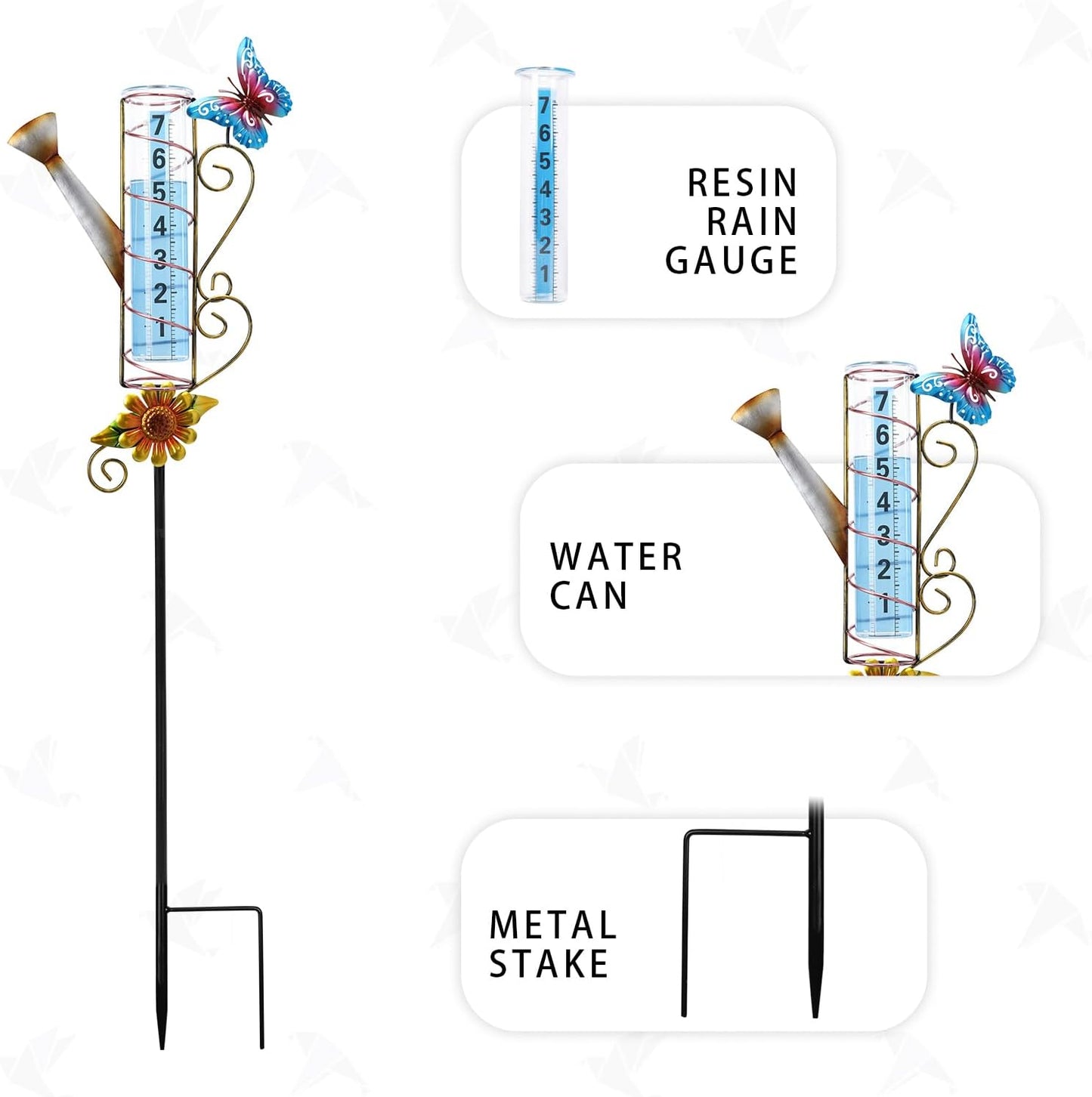 MUMTOP Rain Gauge Outdoor Freeze Proof, 36 Inch Large Number Easy Read Water Measure Gauge for Lawn, Yard and Garden(Watering Can)