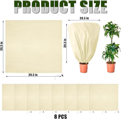 8 Pcs Plant Covers Frost Protection Bag 39.3" x 39.3" Winter Reusable Plants Jacket with Drawstring Shrub Protection Wraps Bags Frost Blanket for Winter Outdoor Garden Plants