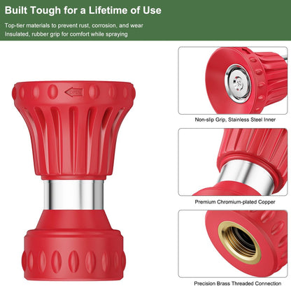 FANHAO Fireman Style Garden Hose Nozzle, Heavy Duty Fire Water Nozzle, High Power Leak Proof Adjustable Hose Sprayer Nozzle for Lawn/Garden Watering, Patio Cleaning, Car & Pets Washing