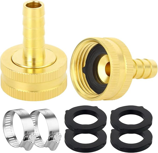 2Pcs 3/8 Barb to 3/4 GHT Female Thread Brass Garden Hose Pipe Connector, Hose Swivel Adapter for Garden Hose Repair
