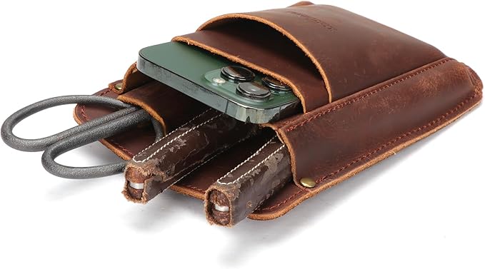 Tourbon Leather Florist Tool Waist Pouch Belt Garden Shoulder Crossbody Tools Bag Gardening Pruning Shears Holder Organizer Kit 4 Pockets (Brown)