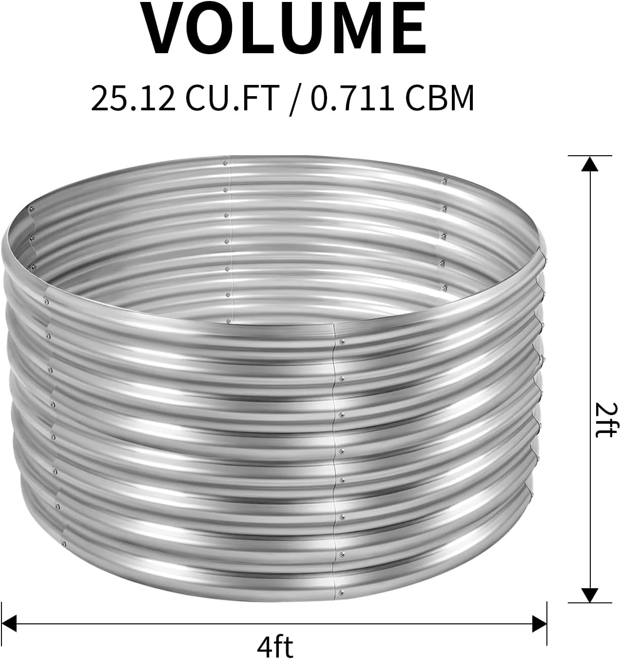 Land Guard 4×4×2ft Galvanized Raised Garden Bed Kit, Round Galvanized Planter Raised Garden Boxes Outdoor, Large Metal Raised Garden Beds for Vegetables, Silver