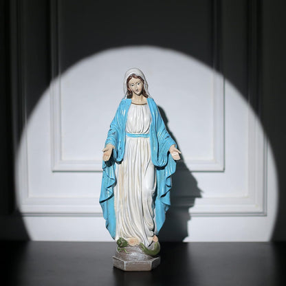Our Lady of Grace Blessed Virgin Mother Mary Statue Catholic Religious 15.8 Inch Colored Resin Statue Figurine for Garden, Outdoor, Patio, Cemetery Grave Stone (Monther Mary)