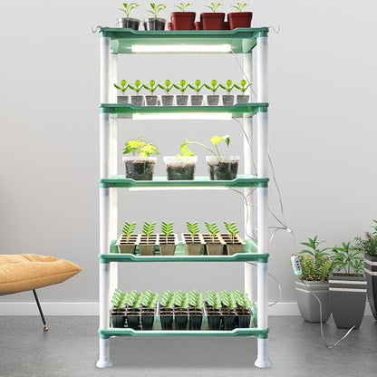 Tabletop 5-Tier Seed Starting Kit Germination Tray - Plant Stand with Grow Lights Full Spectrum Sunlike Plant Light for Indoor Plants, Greenhouse, Succulents, Seedlings Gardening