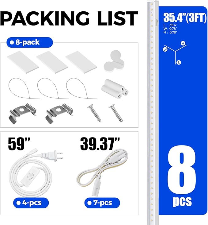 Barrina T5 Plant Lights for Indoor Growing, 3FT 128W (8 X 16W) Led Grow Light with Magnetic Design, Full Spectrum Grow Light Strip with Black Cover, Plug and Play, 5000K, 8 Packs