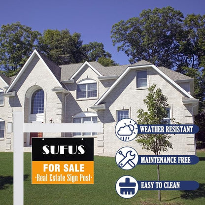 Vinyl PVC Real Estate Sign Post 6' Tall (4"x 4"x 72"), Realtor Yard Sign Post with Flat Cap for Open House and Home for Sale, 47" Arm Holds Up to 36" Sign, White (No Sign)