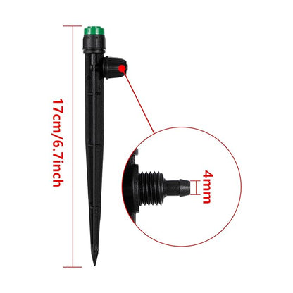 50pcs Drip Irrigation Emitters Sprayer for 1/4" Drip Irrigation Tubing Adjustable 360 Degree Water Flow Drippers on 6.5" Sturdy Stake with Lock Barbed Irrigation Drippers for Watering System