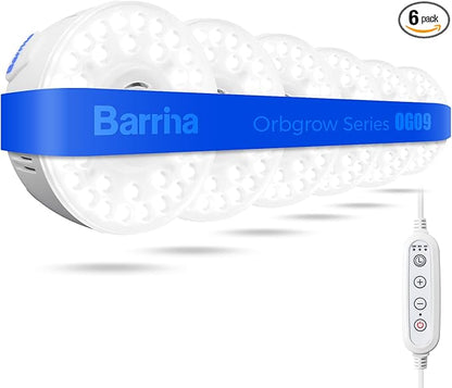 Barrina Orbgrow OG09 Puck Grow Light, 5000K 54W(6 x 9W, 810 Watt Equiv), Full Spectrum Plant Light for Indoor Plants, Magnetic & Linkable with Timer, 5 Levels Dimmable for Plant Shelf, 6 Packs
