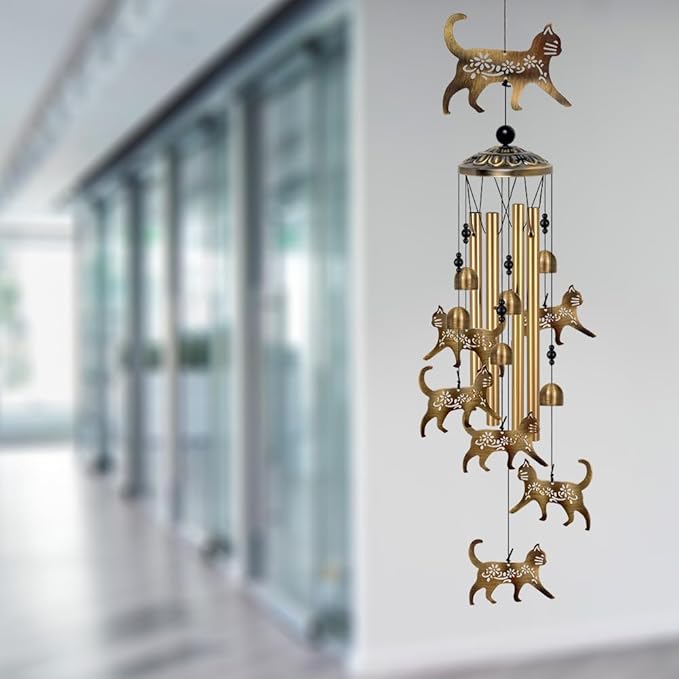 Outside Cat Wind Chime Decor, Memorial Wind Chimes, Cat Wind Catcher, Mobile Wind Bells, Bronze Wind Chimes for Home, Yard, Patio, Garden Cat Decoration, Festival Gifts for Mom, Cats Chimes
