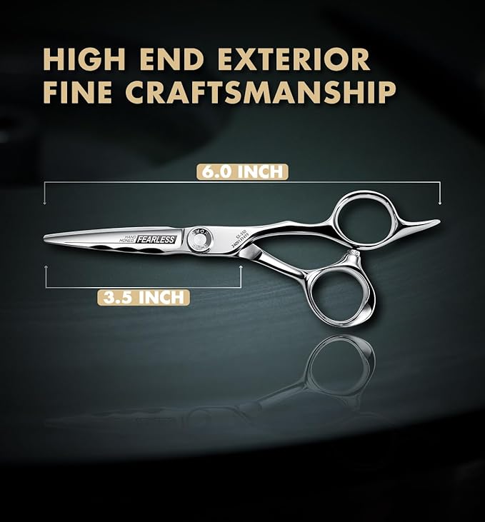 Professional Ergonomic Hair Cutting Scissors - SUS440C & Cobalt Stainless Steel Barber Shears - Fine Adjustment Tension - Premium Shears for Hair Cutting (6.0 Inches)