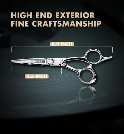 Professional Ergonomic Hair Cutting Scissors - SUS440C & Cobalt Stainless Steel Barber Shears - Fine Adjustment Tension - Premium Shears for Hair Cutting (6.0 Inches)