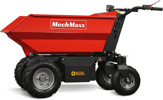 1100Lb Loading 48V Battery Powered Wheel Barrow Electric Dumper Cart with 30W Light, Hydraulic Tipping, 1000W Brushless DC Motor, LED Display Screen, Model EH50 Red