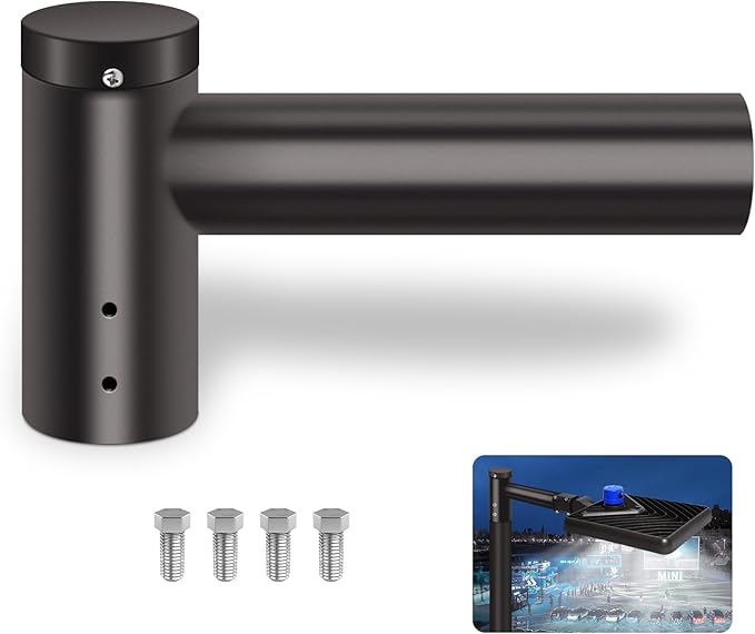 Single Street Light Bracket Adaptor, Sturdy Steel Round Pole Mounting Arm for LED Parking Lot Lights 2 3/8" Top Spoke Extension Pole Mount Bracket for Commercial Slip Fit Shoebox Lighting