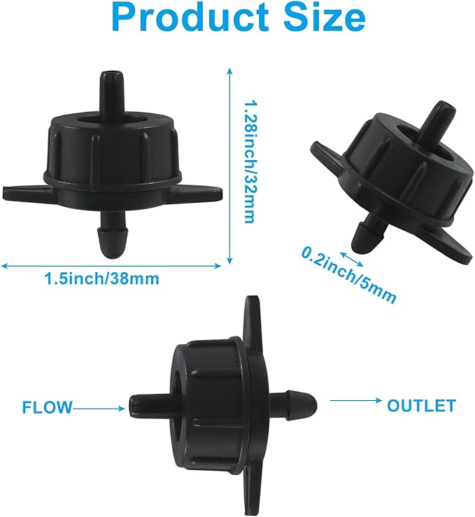 50 Pack 1 GPH Pressure Compensating Drip Irrigation Emitters, Premium Plastic Drip Sprinklers for 1/4" Tubing for Indoor/Outdoor Plants, Gardens & Landscapes