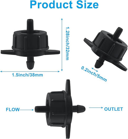 50 Pack 1 GPH Pressure Compensating Drip Irrigation Emitters, Premium Plastic Drip Sprinklers for 1/4" Tubing for Indoor/Outdoor Plants, Gardens & Landscapes