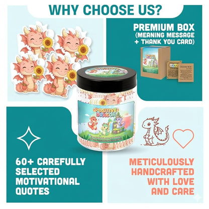 Positive Dragon Jar With 60 Affirmation Cards – Dragon Figurine Inspired Gifts, Dragon Bookshelf Decor, Dad Birthday Gift, Grandma Birthday Gifts, Unique Positivity Cards For Grandpa