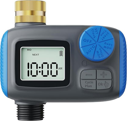 Sprinkler Timer, Programmable Hose Timers for Watering with Brass Swivel, Digital Irrigation Controller System with Rain Delay/Manual Mode/Automatic Watering for Outdoor Garden Yard Lawn