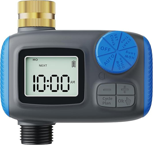 Sprinkler Timer, Programmable Hose Timers for Watering with Brass Swivel, Digital Irrigation Controller System with Rain Delay/Manual Mode/Automatic Watering for Outdoor Garden Yard Lawn