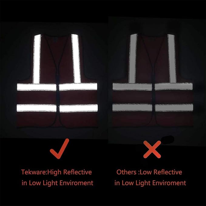 Tekware Safety Vest with High Reflective Strips, Pack of 10 Bright Neon Color Construction Protector with Zipper