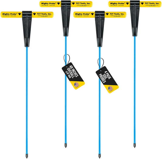 T&T Tools 48-Inch Mighty Probe Insulated Soil Probe – 3/8" Hex Rod Heavy Duty Steel T-Handle Probe for Landscaping, Utility Locating, Soil Testing & Wastewater, USA Made – 4 Pack