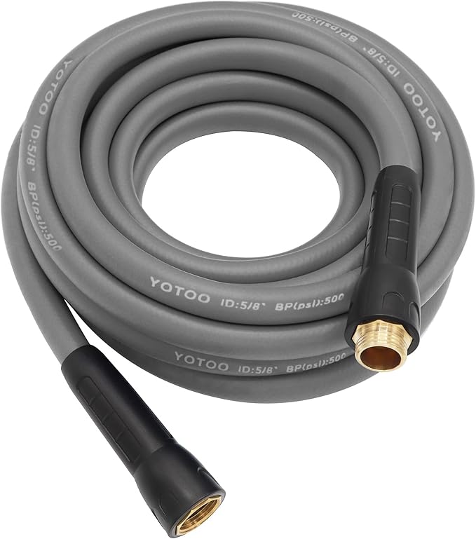 YOTOO Heavy Duty Hybrid Garden Water Hose 5/8-Inch by 25-Feet 150 PSI Kink Resistant, Flexible with Swivel Grip Handle and 3/4" GHT Solid Brass Fittings, Gray