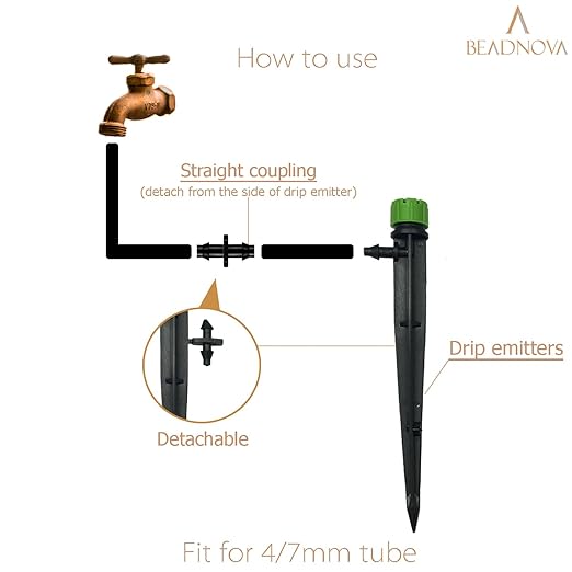 BEADNOVA Irrigation Drippers 50pcs Drip Emitters for 1/4 Inch Irrigation Sprinkler 360 Degree Micro Sprinkler Adjustable Drip Heads Drippers for Garden Patio Lawn