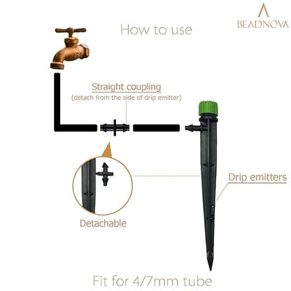 BEADNOVA Irrigation Drippers 50pcs Drip Emitters for 1/4 Inch Irrigation Sprinkler 360 Degree Micro Sprinkler Adjustable Drip Heads Drippers for Garden Patio Lawn