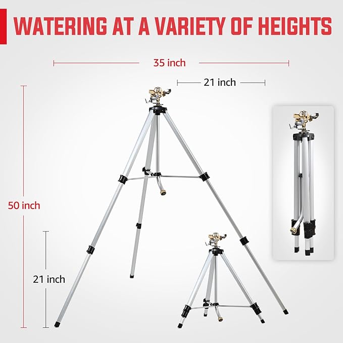 YAMATIC Impact Sprinkler on Tripod Base, 360 Degree Large Area, Heavy Duty Adjustable Pulsator Sprinkler for Lawn Yard and Grass, Spray up to 20-90ft, Brass Head, 2Pcs