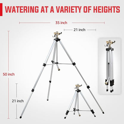 YAMATIC Impact Sprinkler on Tripod Base, 360 Degree Large Area, Heavy Duty Adjustable Pulsator Sprinkler for Lawn Yard and Grass, Spray up to 20-90ft, Brass Head, 2Pcs