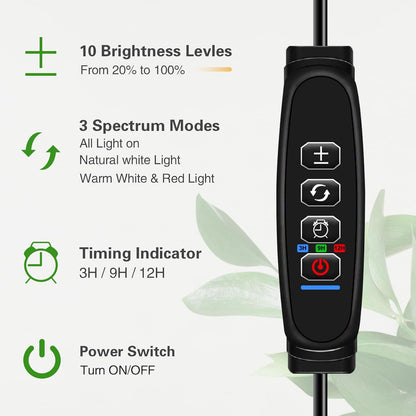 Full Spectrum Grow Light with Stand for Indoor Plants, Floor Plant Light, 3/9/12H Timer, 3 Color Modes, Adjustable Height 16.5–67in, for Large Plants & Home Décor(2 Heads)