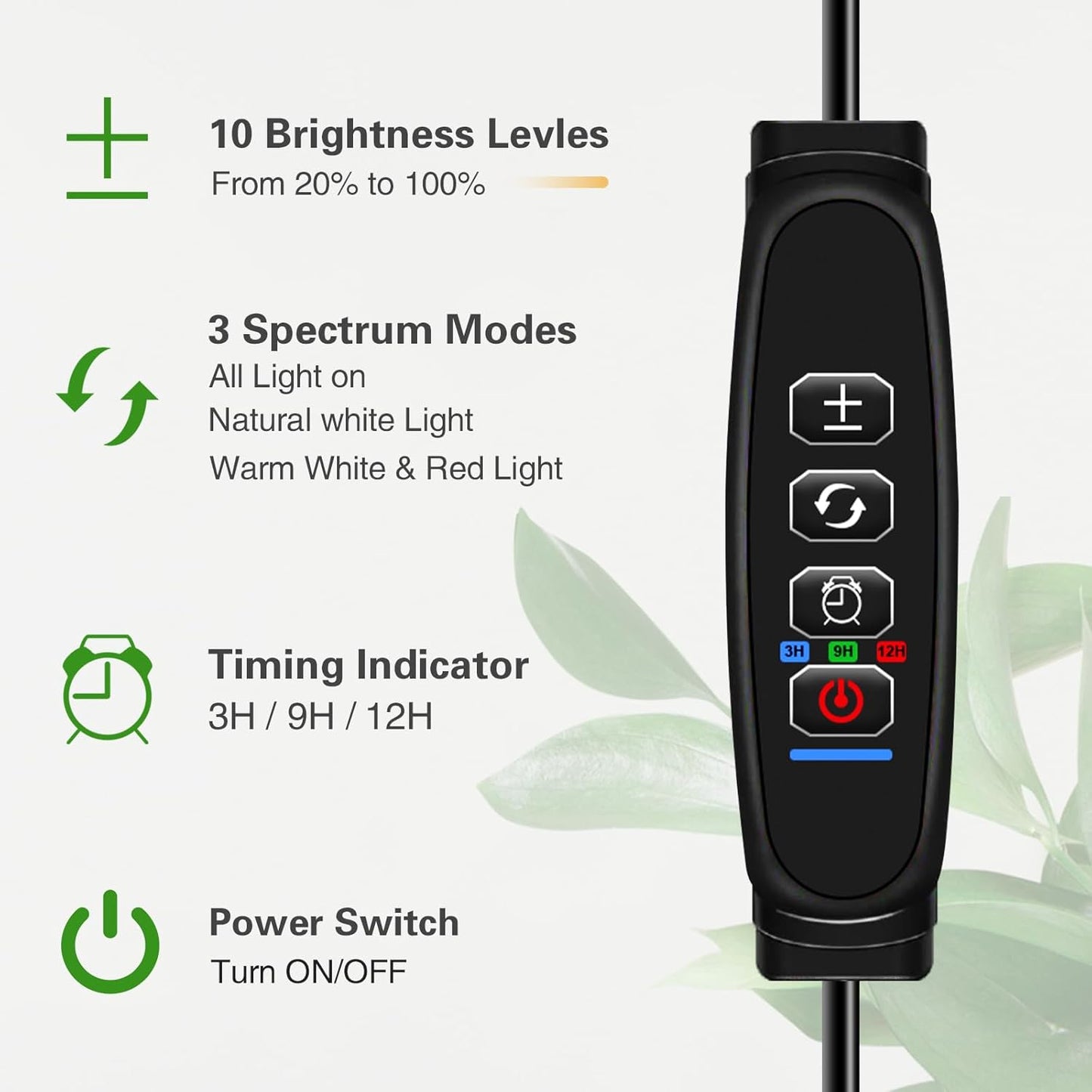 Full Spectrum Grow Light with Stand for Indoor Plants, Floor Plant Light, 3/9/12H Timer, 3 Color Modes, Adjustable Height 16.5–67in, for Large Plants & Home Décor(1 Head)