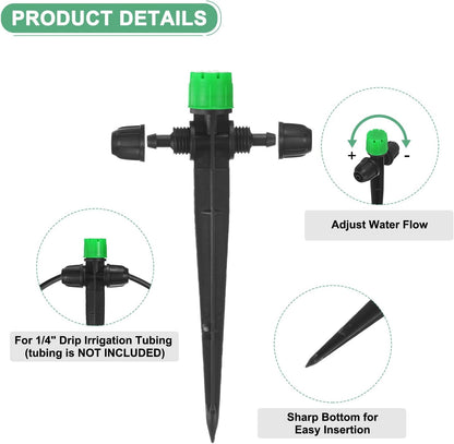 30-Pack Drip Irrigation Emitters Sprayers, Drippers on 5"/13mm Stake Adjustable 360 Degree Water Flow 8 Holes for 1/4" Drip Irrigation Tubing for Watering System [Dark Green, Drip]