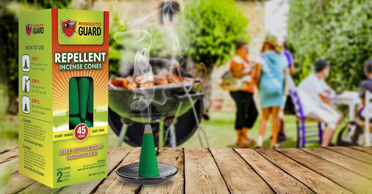 Mosquito Guard 45pcs Mosquito Repellent Incense Cone with 2 Ceramic Dishes - Mosquito Repellent for Patio – No Deet Plant Based Mosquito Repellent Outdoor