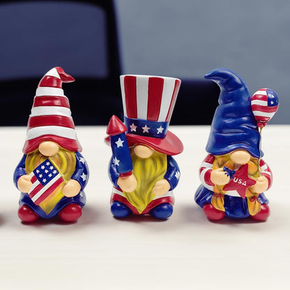 OrnamentallyYou Spring & Summer-Themed Garden Statues – Adorable Outdoor Decor for Lawn, Patio & Porch (Patriotic Gnome Trio Figurines, 6" Set of Three Garden Statues and July 4th Decoration)