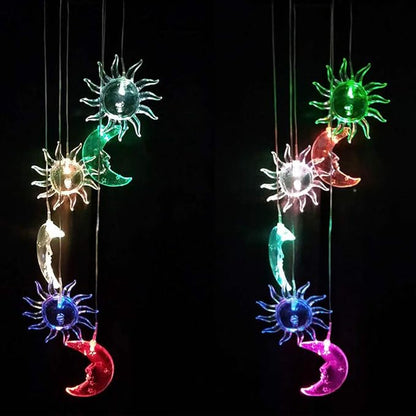 Solar Sun and Moon Wind Chimes Outdoor - Waterproof Mobile Romantic Changing Light Color Wind Chime, Sun Moon Windchimes for Xmas Mom Gifts, Home, Party, Festival Decor, Night Garden Decoration