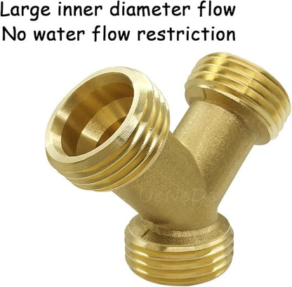 2PCS Garden Hose Splitter Brass 3/4" GHT Male Thread Heavy Duty 2 Way Y Connector Garden Hose Adapter for Backyard Water Tap, Outlet, & Spigot