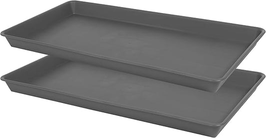 2 Pack Plant Saucer Tray Rectangular, Plant Growing Nursery Trays, Heavy Sturdy Seed Starting Trays, Plant Starter Trays for Indoors No Holes, Seed Starter Growing Tray (17.5"x10.6", Gray)