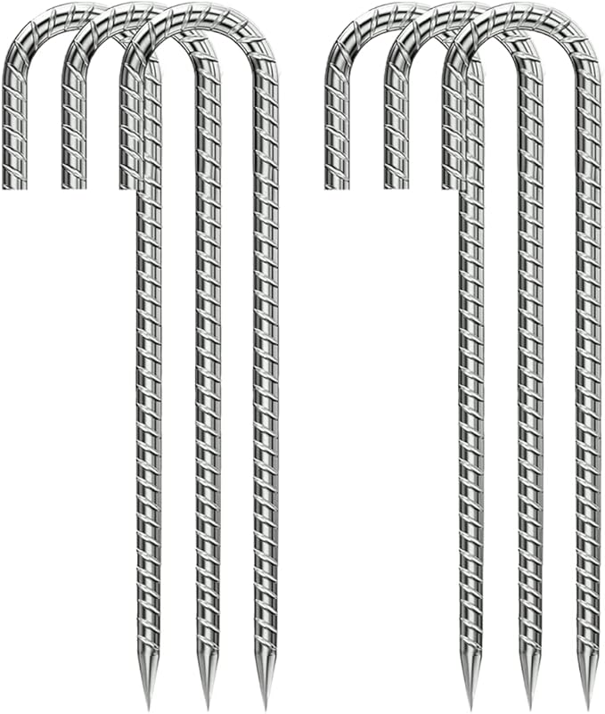 Ground-Stakes-Heavy-Duty-12 inch, J-Hook Rebar Stakes Galvanized Anti-Rust 6pcs Garden Stakes Metal Ground Anchors for Garden Dog Fence Chicken Coop Christmas Decorations Deer Fence