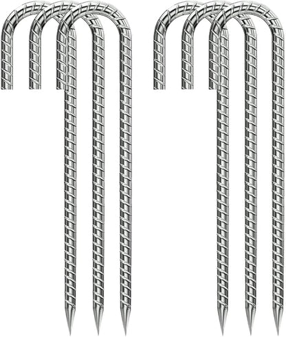 Ground-Stakes-Heavy-Duty-12 inch, J-Hook Rebar Stakes Galvanized Anti-Rust 6pcs Garden Stakes Metal Ground Anchors for Garden Dog Fence Chicken Coop Christmas Decorations Deer Fence