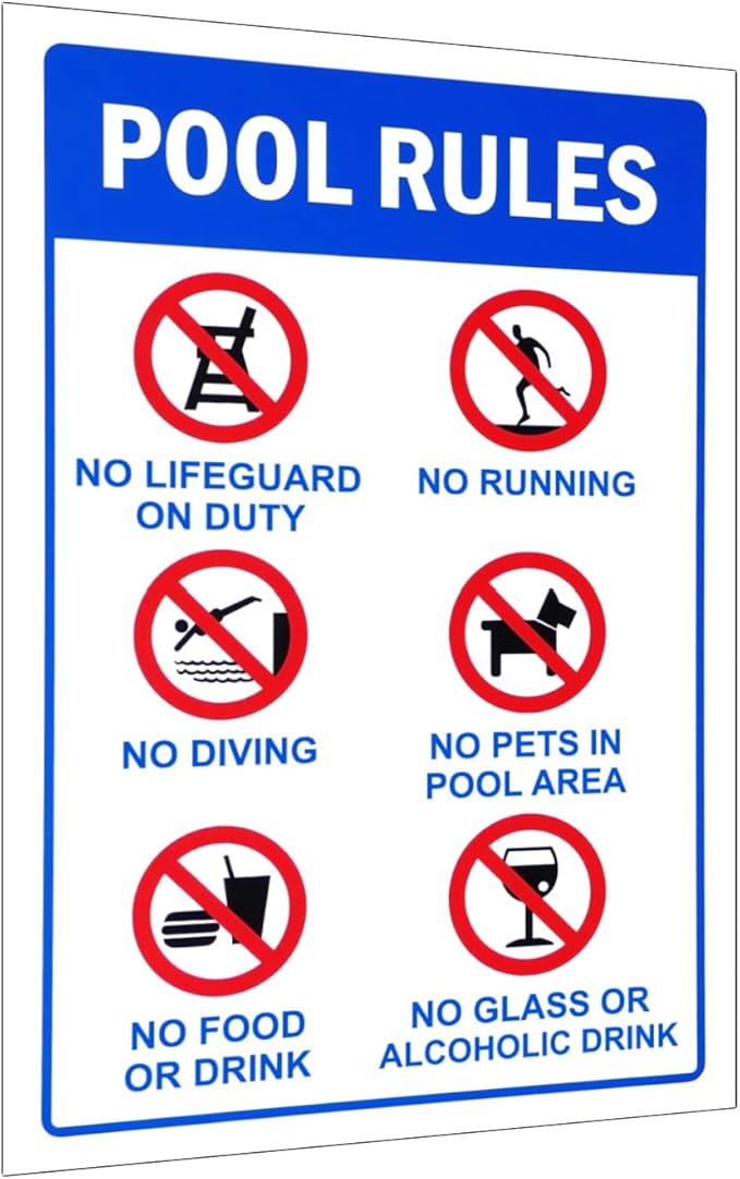 Tinplate Pool Rules Signs - 16x12in Funny Outdoor Metal Decor for Backyards, Swimming Pools & Safety Reminders
