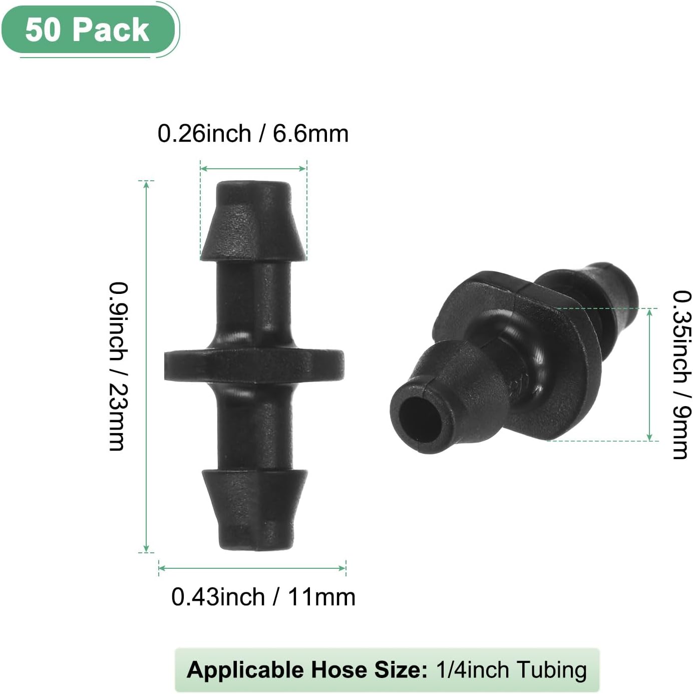 50-Pack Drip Irrigation Barbed Fittings, for 1/4 Inch Tubing Connector Plastic Coupling Irrigation Parts for Garden/Greenhouse/Aquarium/Flower Pot, Drip Pipe Accessories