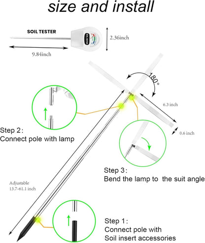 Yadoker LED Growing Light, Full Spectrum for Indoor Plants, Paired with a Soil Tester,Height Adjustable, Automatic Timer, Low Safe Voltage, Ideal for Large Plants
