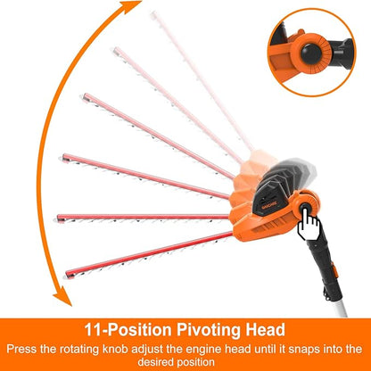 GARCARE Pole Hedge Trimmer Cordless-Hedge Clippers 20V 4.0Ah Li-ion Battery Electric Bush Trimmer 18" Cutting Blade, 16mm Cutting Space with Extension Pole