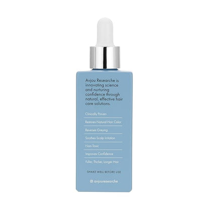 Avjou Researche™ Scalp Serum – Thicker, Fuller-Looking Hair + Targets Visible Signs of Premature Greying – 3 Patented Ingredients – Backed by Cosmetic Science – Oil-Free, All Hair Types, 1.7 oz