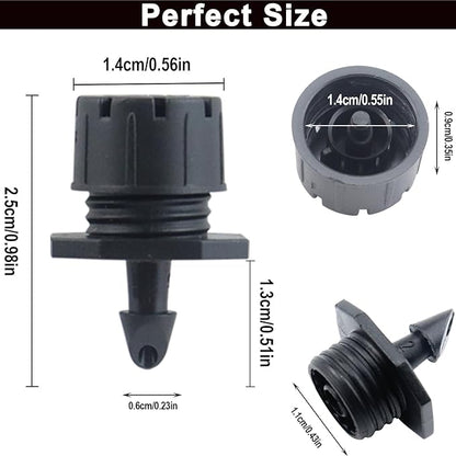 150 Pcs Adjustable Micro Drip Irrigation Sprinklers 1/4 Inch Universal 8-Hole Flow Dripper Garden Irrigation Nozzles for 4mm/7mm Tube Watering System (Black)